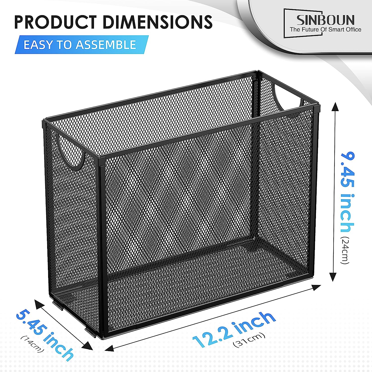 Sinboun Hanging File Organizer Letter-Size File Holder Filing Box Includes 5 Hanging Folders - Metal Mesh Magazine Book Letter Storage Cabinets File Cart for Office Home School, No Assembly Required - Image 2